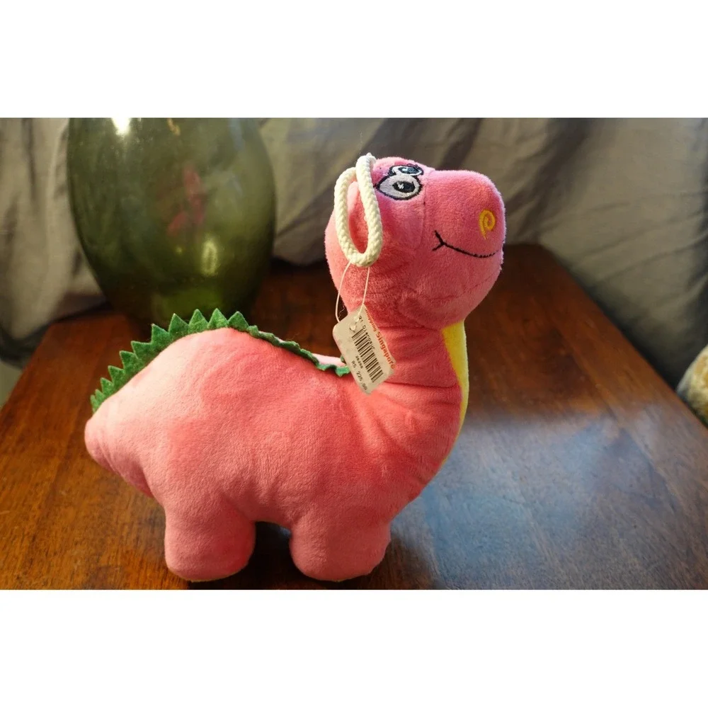 Pink Dinosaur Plush Stuffed Animal Toy with Green‎ Spikes and Yellow Belly NWT